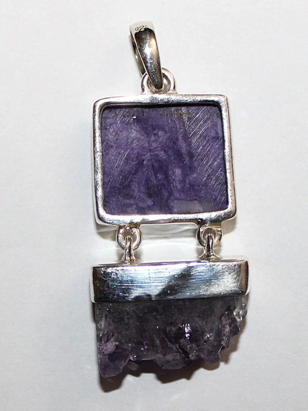 Sterling Silver Charoite and Amethyst Pendant
